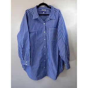 Future Collective Plus Size Blue Pinstripe Collared Button Up Size 2X